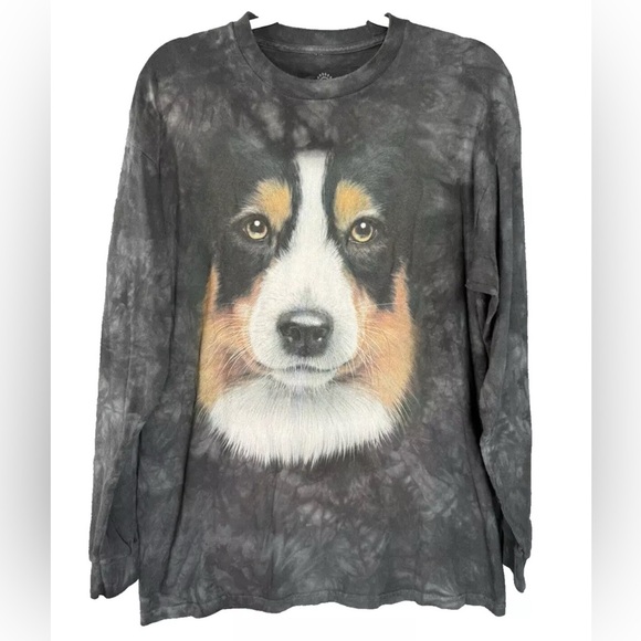 The Mountain Australian Shepherd Collie Dog T Shirt Adult Large Black Tie Dye - Picture 1 of 7